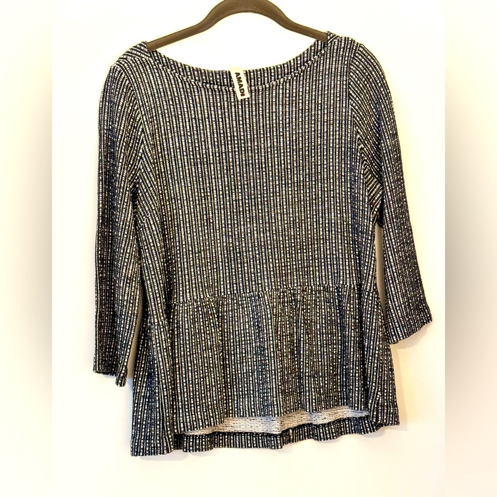 Anthropologie Black and White Striped Peplum Top